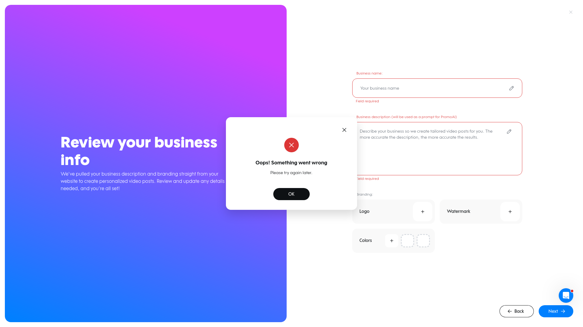 Test failure screenshot