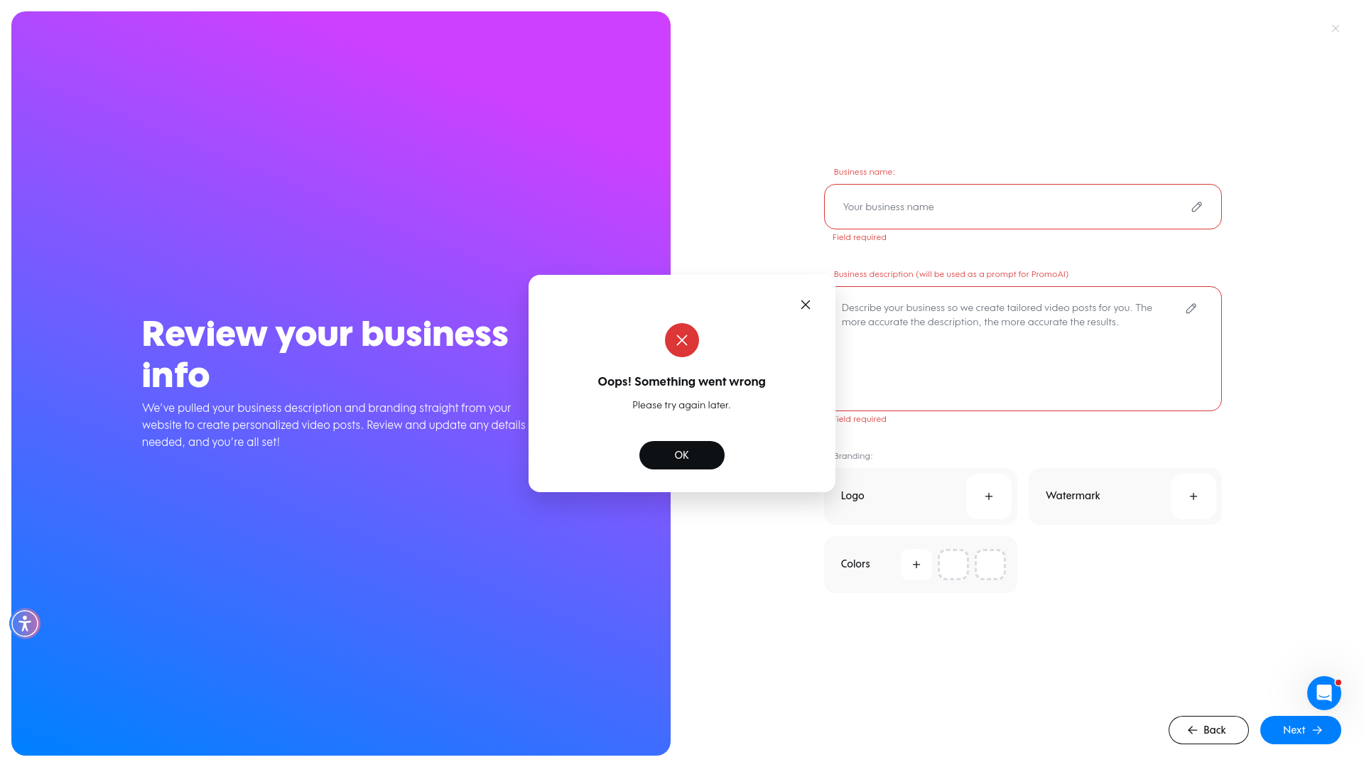 Test failure screenshot